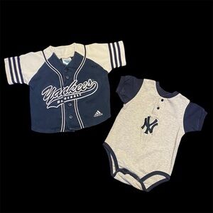 Adidas Kids Yankees Baseball Shirt & Onesie Set - Navy and White